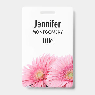 Pink Gerbera Daisies Elegant Photography ID Badge