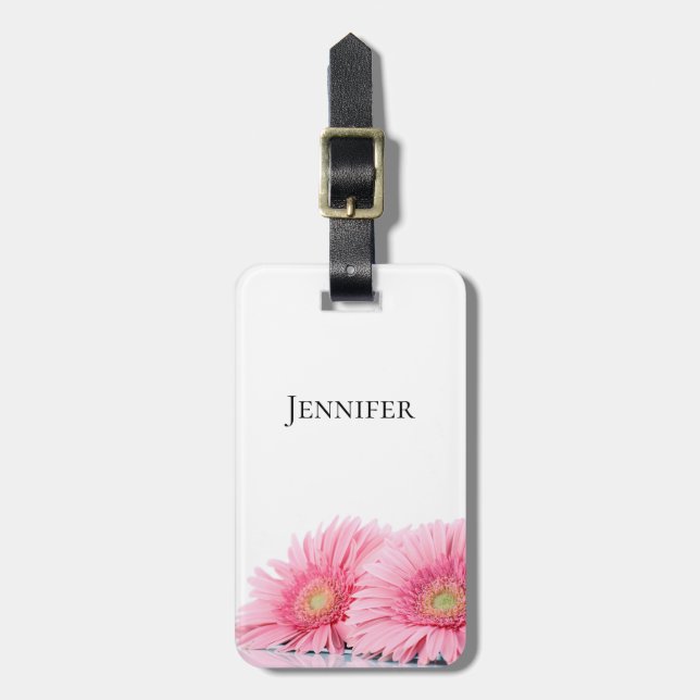 Pink Gerbera Daisies Elegant Photography Luggage Tag (Front Vertical)