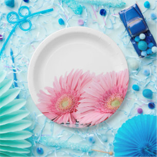 Pink Gerbera Daisies Elegant Photography Paper Plate