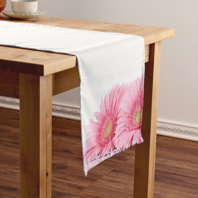 Pink Gerbera Daisies Elegant Photography Short Table Runner (In Situ)