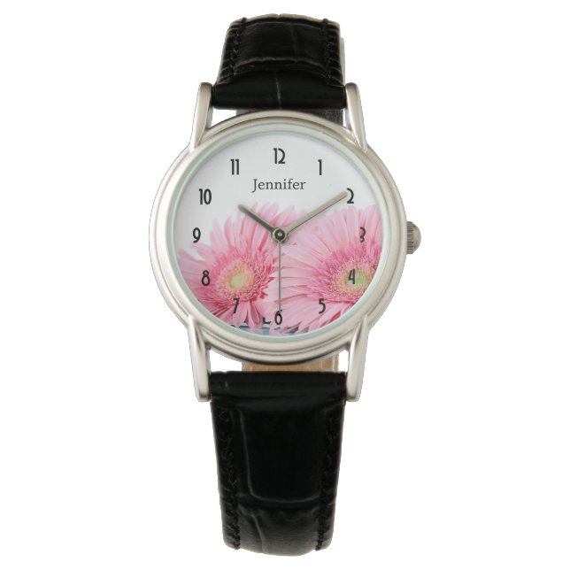 Pink Gerbera Daisies Elegant Photography Watch (Front)