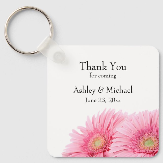Pink Gerbera Daisies Elegant Photography Wedding Key Ring (Front)