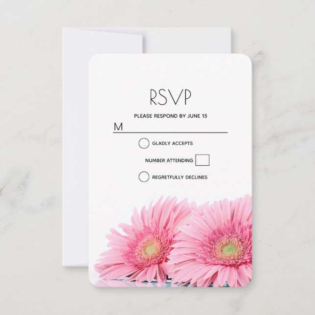 Pink Gerbera Daisies Elegant Photography Wedding RSVP Card (Front)