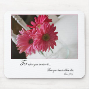 Pink gerbera daisies flower religious quote mouse mat