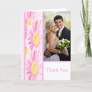 Pink Gerbera Daisies on White Thank You Card