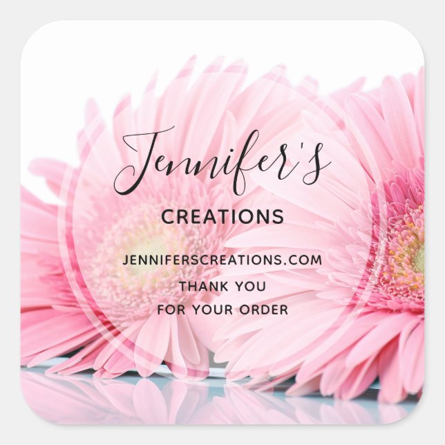 Pink Gerbera Daisies Photo - Business Thank You Square Sticker (Front)