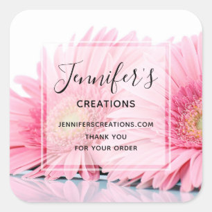 Pink Gerbera Daisies Photo - Business Thank You Square Sticker