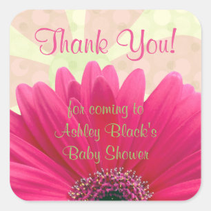 Pink Gerbera Daisy Baby Shower Thank You Square Sticker
