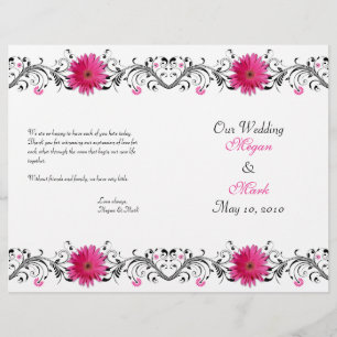 Pink Gerbera Daisy Black Floral Wedding Program