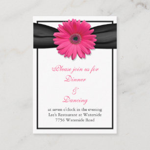 Pink Gerbera Daisy Black Ribbon Reception Card