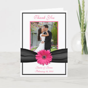 Pink Gerbera Daisy Black Wedding Photo Thank You