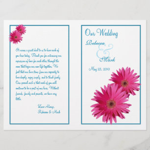 Pink Gerbera Daisy Blue Wedding Program