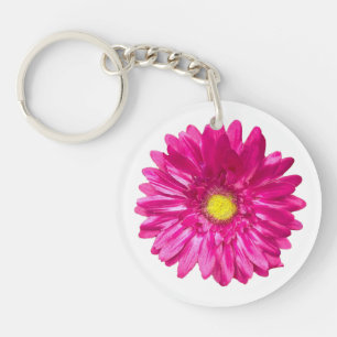 Pink gerbera daisy chic floral round  key ring