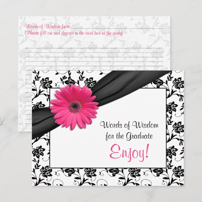 Pink gerbera daisy damask graduation advice card (Front/Back)