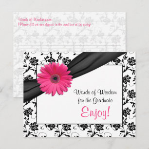 Pink gerbera daisy damask graduation advice card