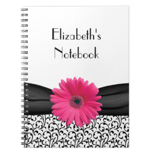 Pink Gerbera Daisy Damask Personalised Notebook
