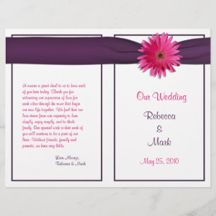 Pink Gerbera Daisy Eggplant Ribbon Wedding Program