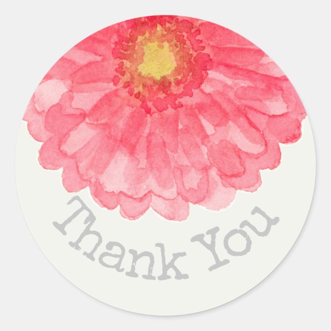Pink Gerbera Daisy Eggshell White Thank You Classic Round Sticker (Front)