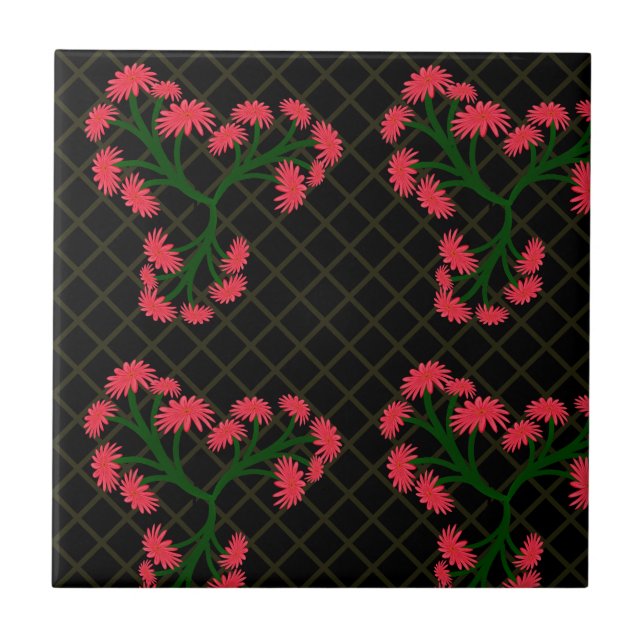 Pink Gerbera Daisy Floral Bouquet pattern  Tile (Front)