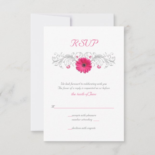 Pink Gerbera Daisy Floral Reply Card (Front)