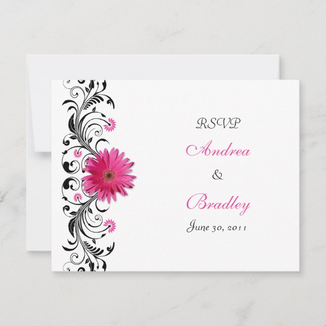 Pink Gerbera Daisy Floral RSVP Reply Card (Front)