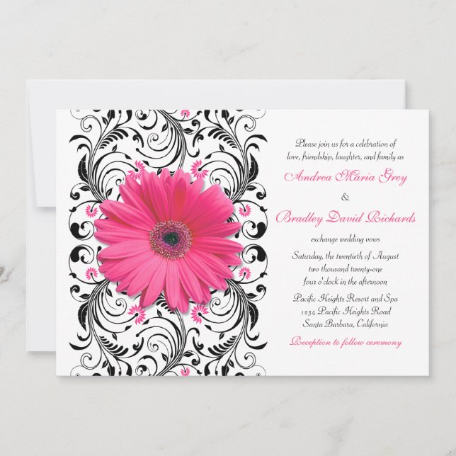 Pink Gerbera Daisy Floral Wedding Invitation (Front)