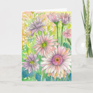 Pink Gerbera Daisy Flower Bouquet Happy Birthday Card