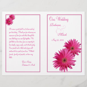 Pink Gerbera Daisy Flower Wedding Program