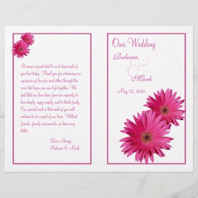 Pink Gerbera Daisy Flower Wedding Program (Front)
