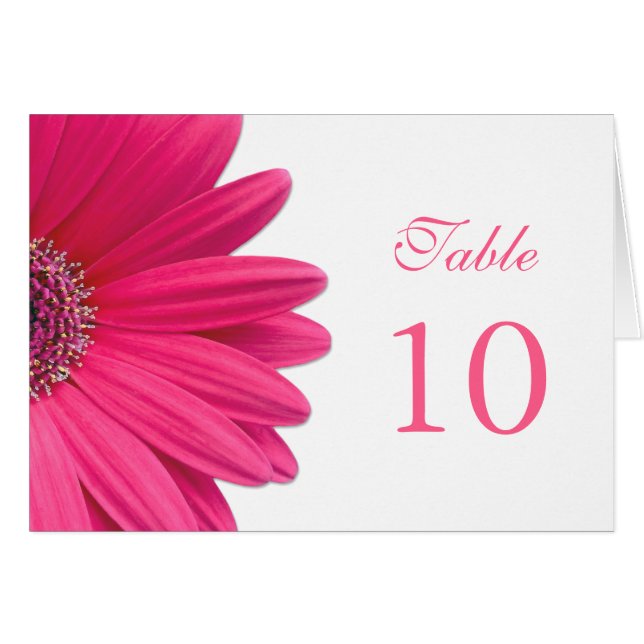 Pink Gerbera Daisy Flower Wedding Tent Table Card (Front Horizontal)