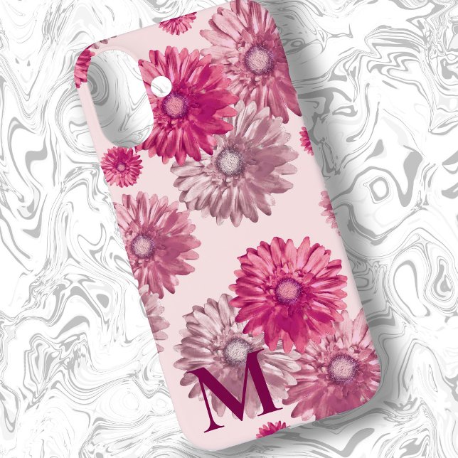 Pink Gerbera Daisy Flowers on Light Pink Floral Case-Mate iPhone Case (Creator Uploaded)