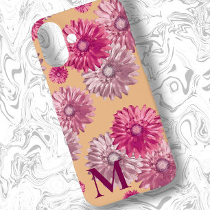 Pink Gerbera Daisy Flowers on Orange Floral iPhone 16 Plus Case