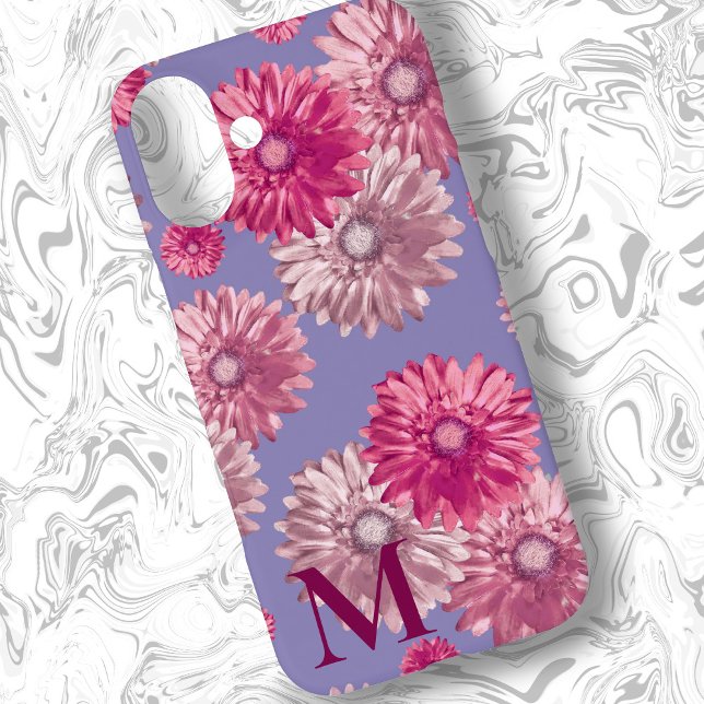 Pink Gerbera Daisy Flowers Periwinkle Blue Floral Case-Mate iPhone Case (Creator Uploaded)