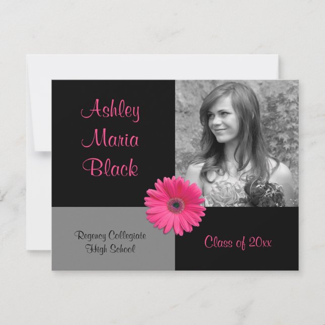 Pink Gerbera Daisy Funky Photo Graduation Invitation (Front)