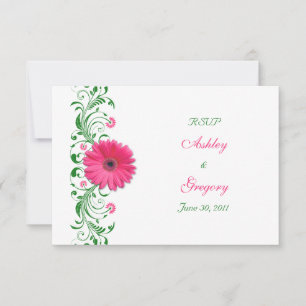 Pink Gerbera Daisy Green Floral Reply Card