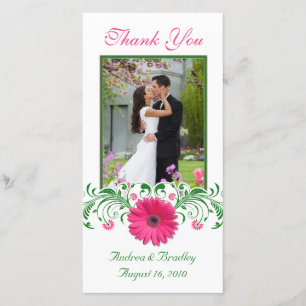 Pink Gerbera Daisy Green Floral Wedding Thank You Card