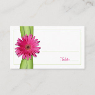 Pink Gerbera Daisy Green Ribbon Place Card