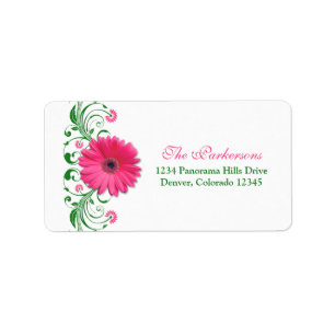 Pink Gerbera Daisy Green Wedding Address Labels