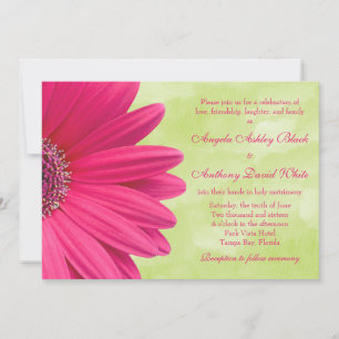 Pink Gerbera Daisy Green Wedding Invitation