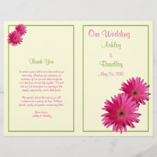 Pink Gerbera Daisy Green Wedding Program