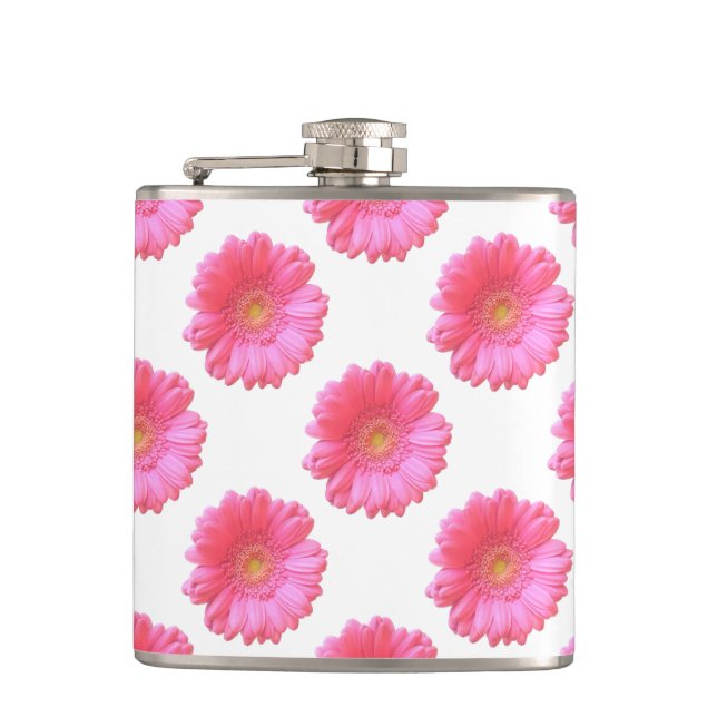 Pink gerbera daisy hip flask (Front)