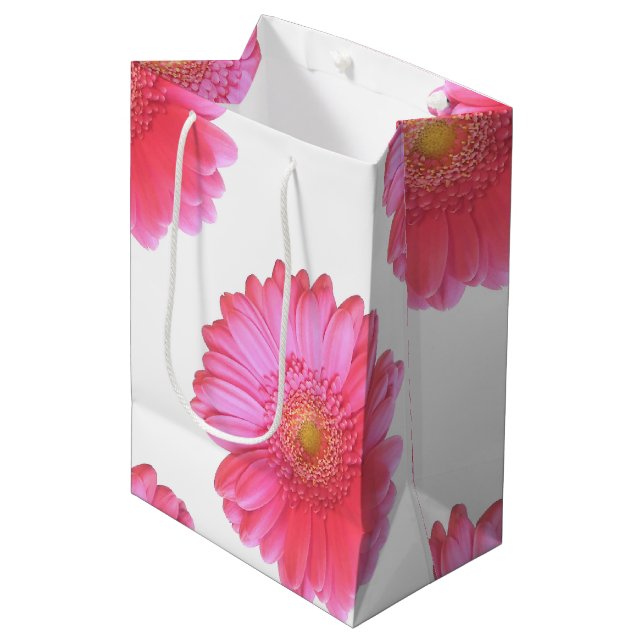 Pink gerbera daisy medium gift bag (Front Angled)