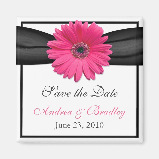Pink Gerbera Daisy Monogram Wedding Magnet (Front)