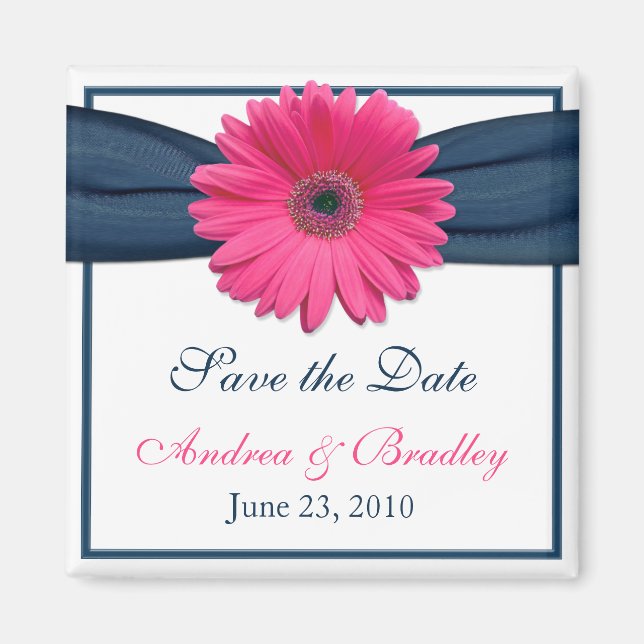 Pink Gerbera Daisy Monogram Wedding Magnet (Front)