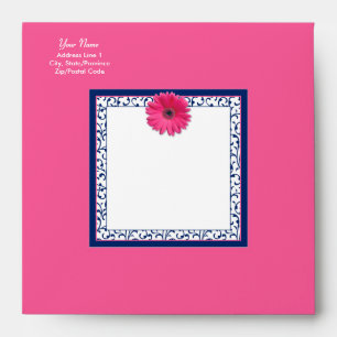 Pink Gerbera Daisy Navy Blue Floral Square Envelopes