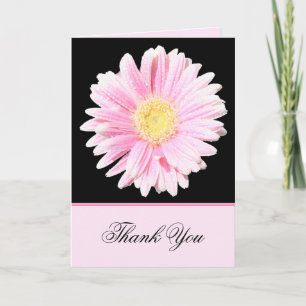 Pink Gerbera Daisy on Black Thank You Card