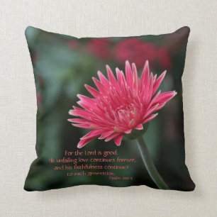 Pink Gerbera Daisy on Green w/ Scripture Verse Cushion