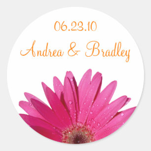Pink Gerbera Daisy Orange Personalised Wedding Classic Round Sticker