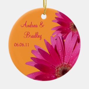 Pink Gerbera Daisy Orange Wedding or Anniversary Ceramic Tree Decoration