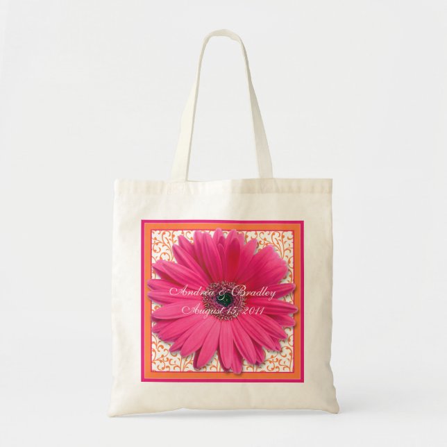 Pink Gerbera Daisy Orange Wedding Welcome Bag (Front)